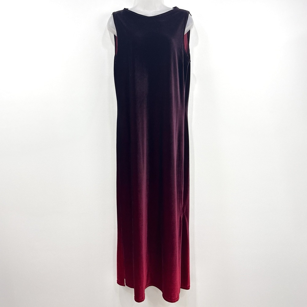 VTG 90s Kathie Lee Velvet Maxi Dress L Red Ombré Whimsigoth Vamp Grunge Gothic